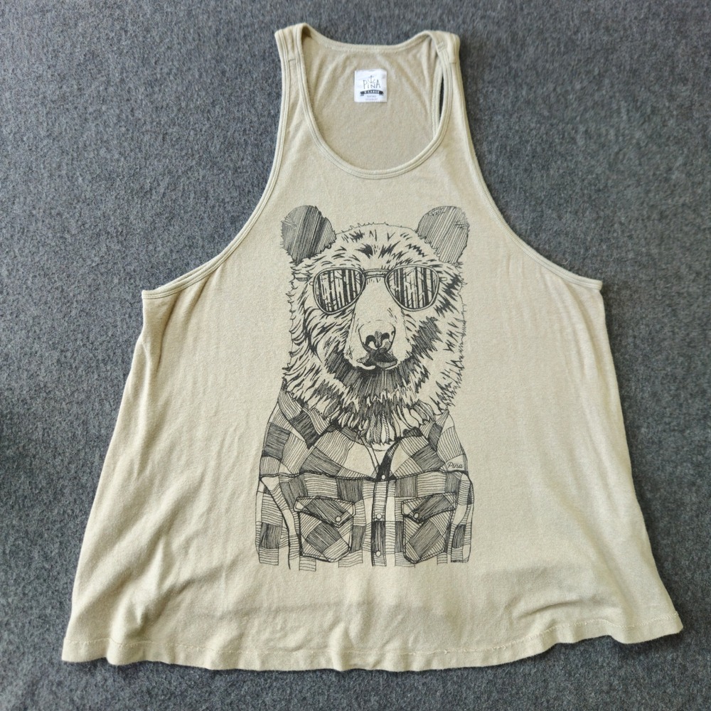 Piña Hipster Bear Bamboo Tank Top XL Tan Artsy Cabin Naturecore Earthy Adventure